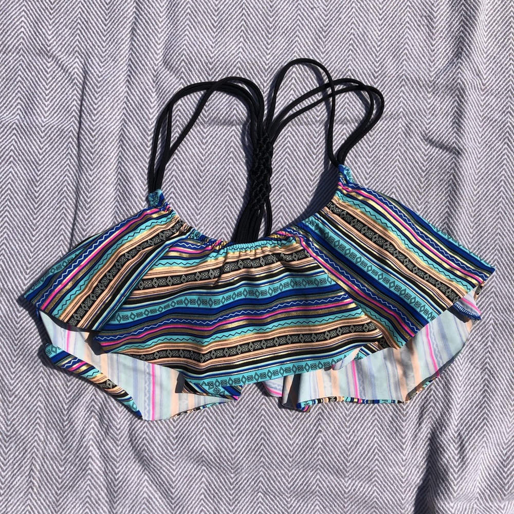 VS Pink Multi Color Flounce Swim Suit Top